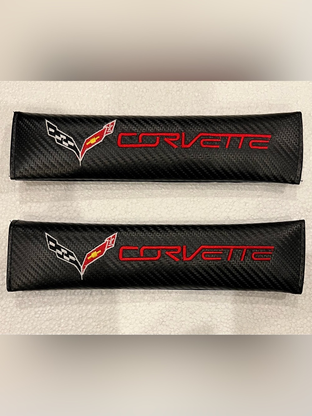 CORVETTE Black Leather & Red Seat Belt Cushions, Coasters & Braided Keychain